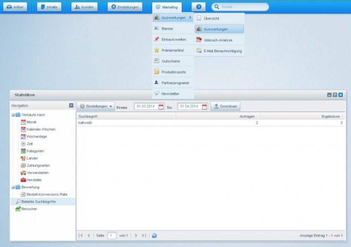 Shopware-Plugin: Download der beliebten Suchbegriffe